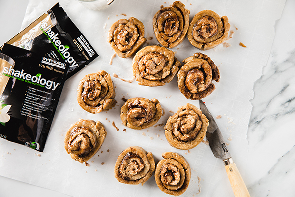 Cinnamon Roll Bites on counter