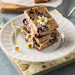 Shakeology No Bake Blueberry Pie Bars on a plate