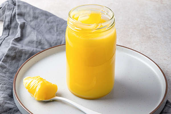 Glass jar of homemade ghee