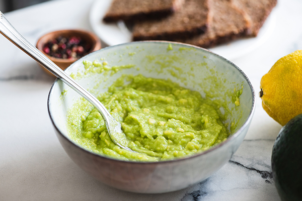 Mashed avocado in a bowl