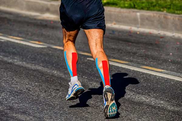 Cropped shot of runner's legs with KT Tape