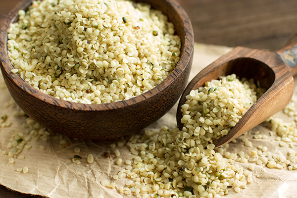 Uncooked Hemp seeds in a bowl