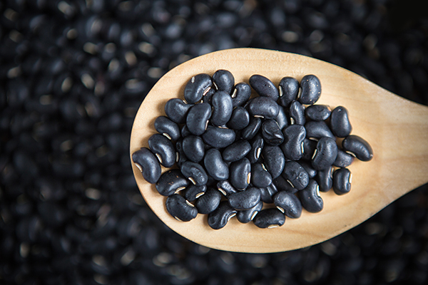 Black beans in a spoon