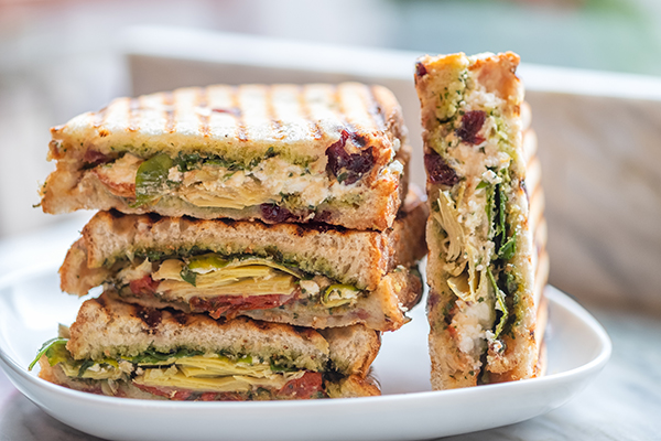 Vegetarian sandwiches stacked on top of each other