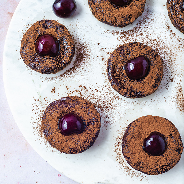 Mini Chocolate Cherry Cheesecake Bites, overhead