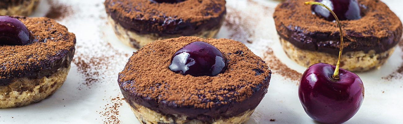 Mini Chocolate Cherry Cheesecake Bites on a plate