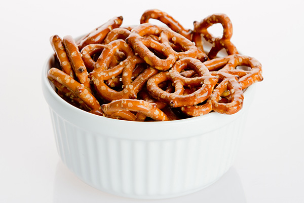 Pretzels in white ramekin