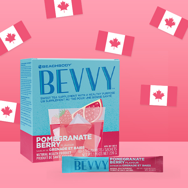 Box of Pom Berry BEVVY with Canadian flags