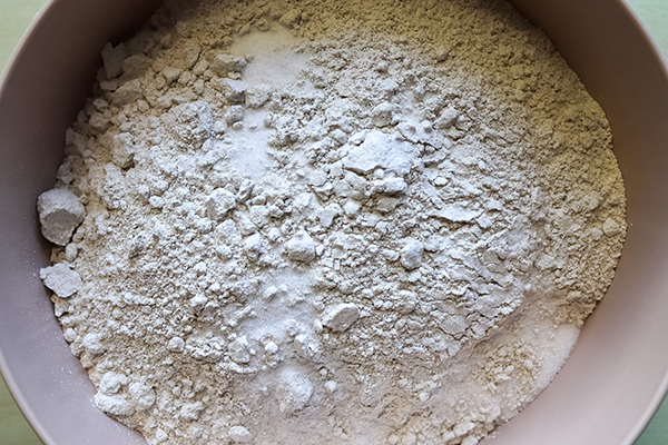 Overhead view of bowl of flour