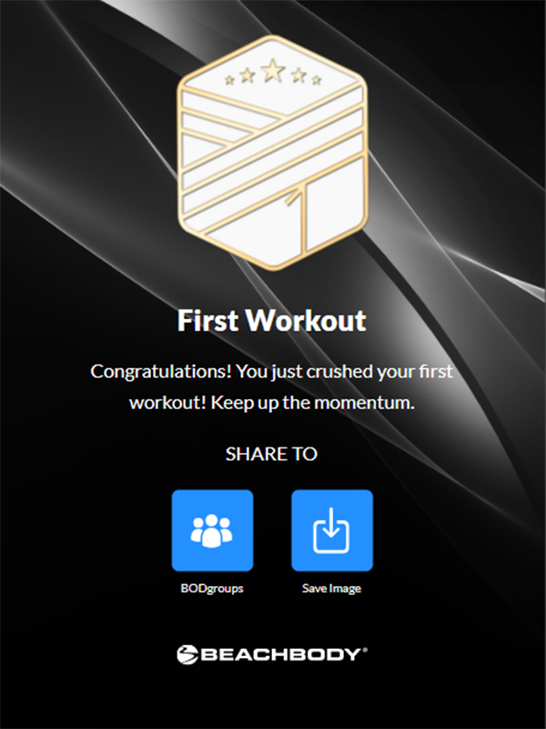 Screenshot of how to shar your First Workout Virtual Badge