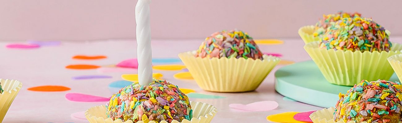 Ricotta Poundcake Birthday Bites with a candle