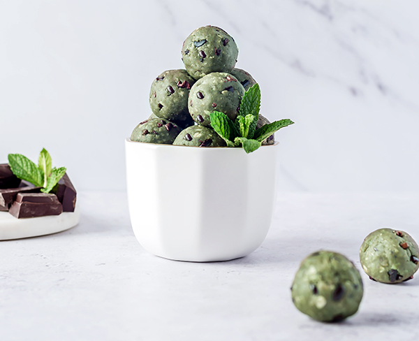 Mint Chip Energy Bites in a white bowl