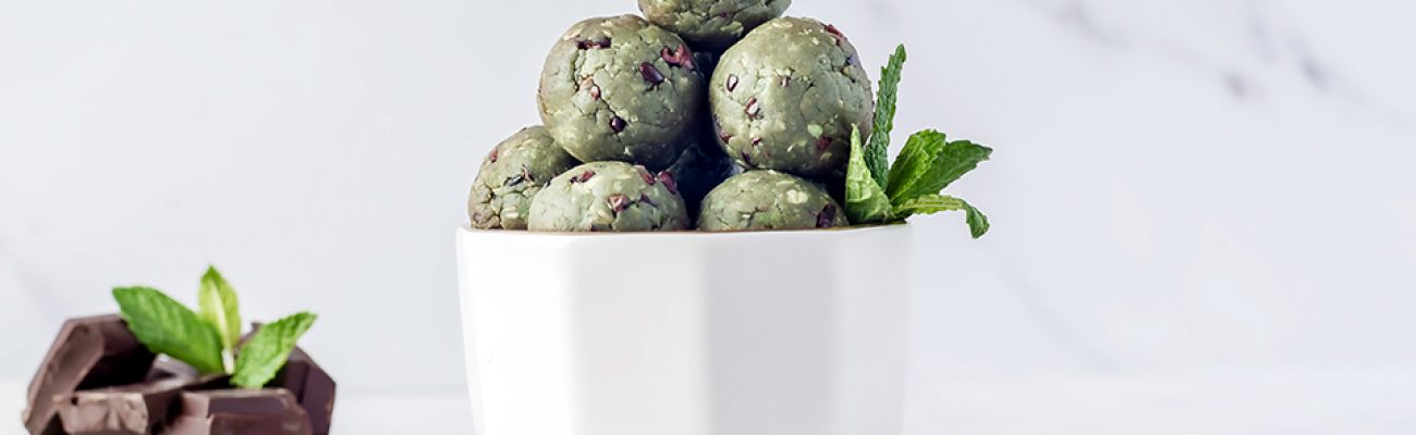 Mint Chip Energy Bites in a white bowl