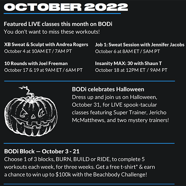 BODi Special Event Classes schedule