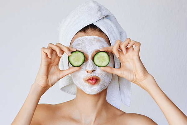 Woman with face mask on