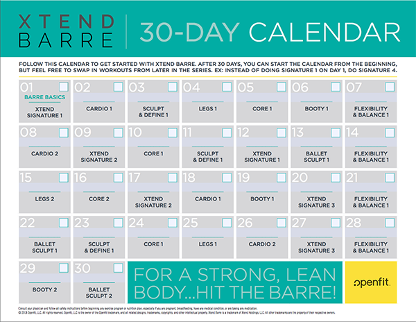 Xtend Barre Calendars | BODi