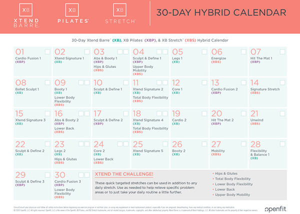 Xtend Barre XB Pilates XB Stretch calendar