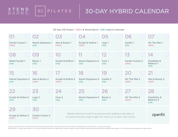 Xtend Barre Calendars | BODi