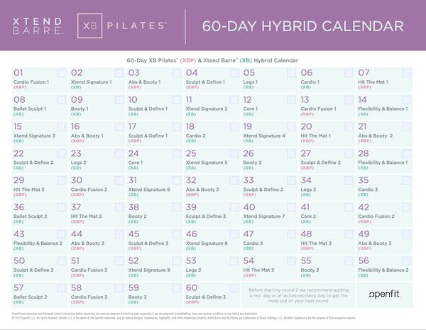 Xtend Barre Calendar