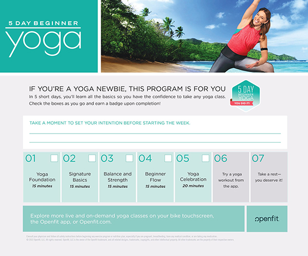 5 Day Beginner Yoga calendar