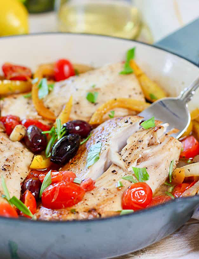 mediterranean fish skillet | healthy blackstone griddle recipes
