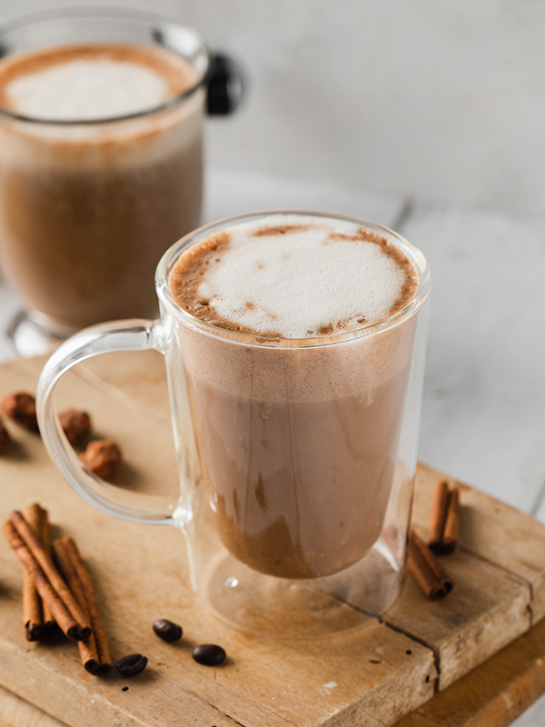 Almond Spice Latte Shakeology in glasses