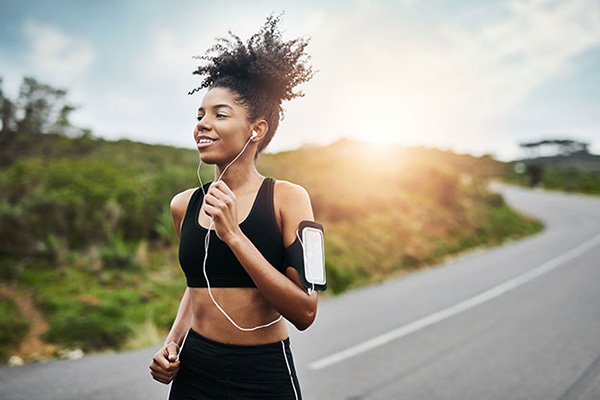 Woman on a run listening to music