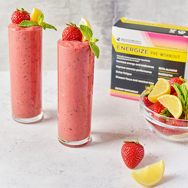 Strawberry Lemonade Mojito Energize Coolers in glasses