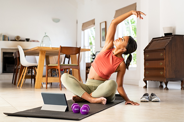 Woman doing yoga at home