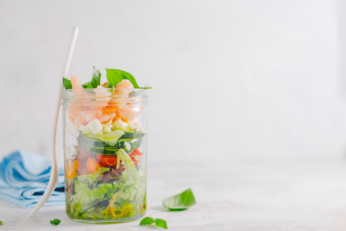 mason jar of layered salad | how to meal prep salads