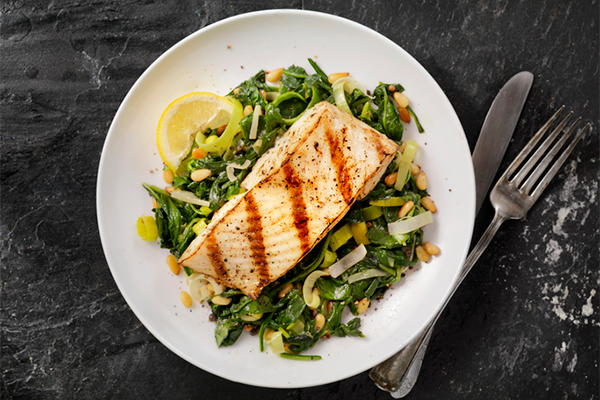 plate of white fish with greens | lean protein