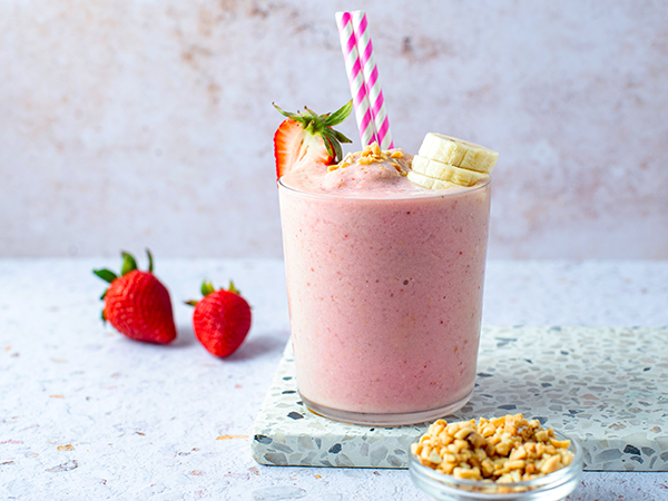 Cookies and Creamy Shakeology Banana Split in a glass