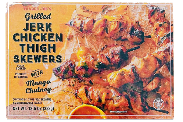 Jerk Chicken Thigh Skewers With Mango Chutney​​ | trader joe's frozen food