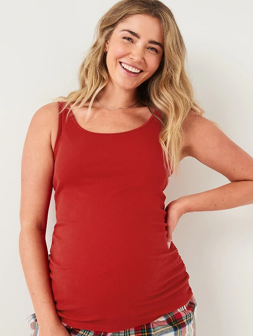Maternity First-Layer Rib-Knit Side-Shirred Tank Top | Maternity Workout Clothes