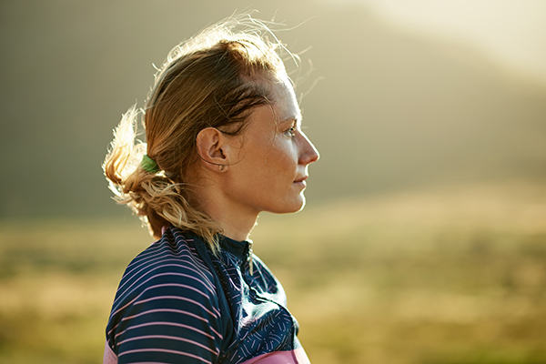 Woman cyclist resting