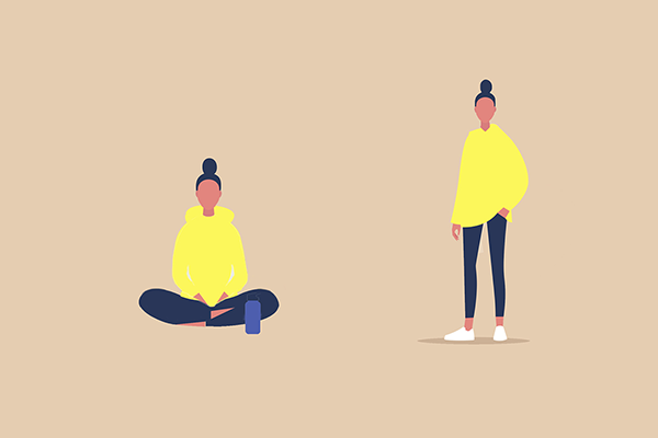 illustration of woman sitting and standing up | sit stand test
