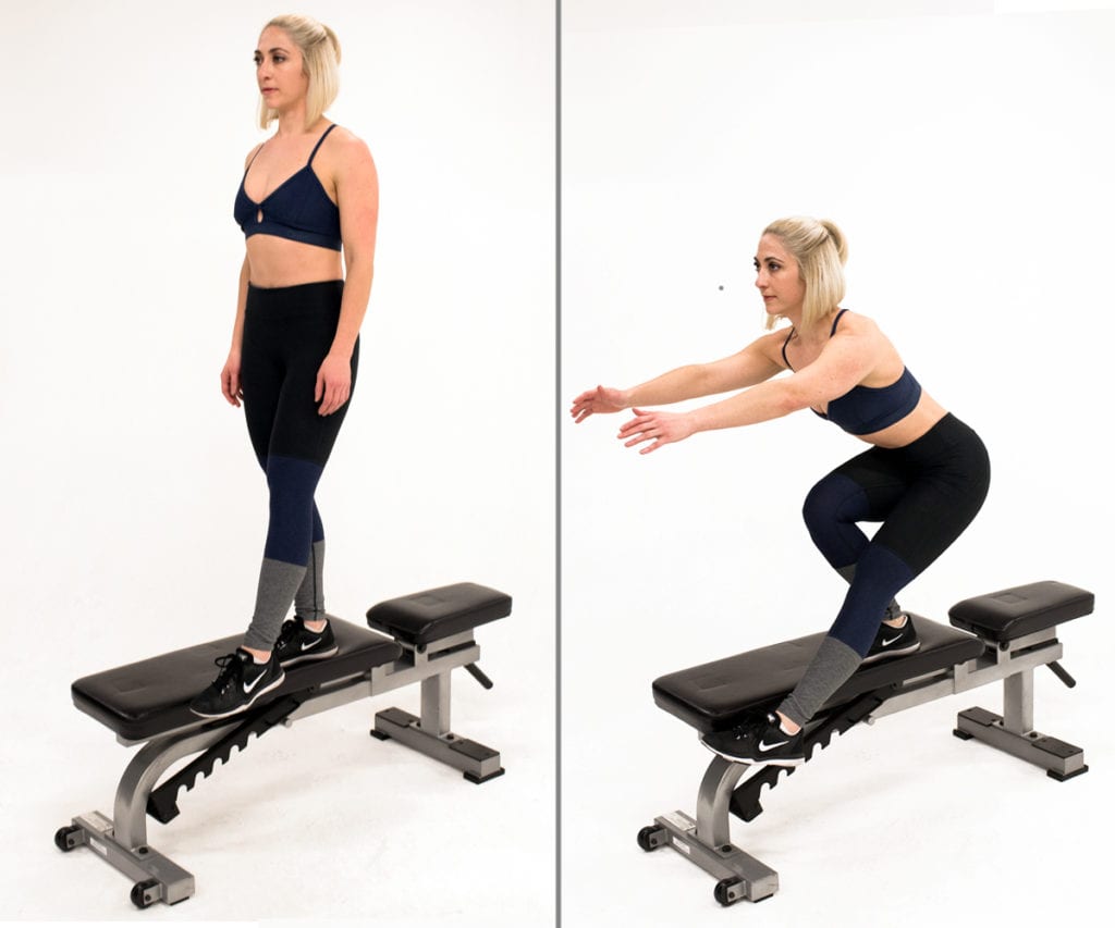 single leg pistol squat bench woman proprioception