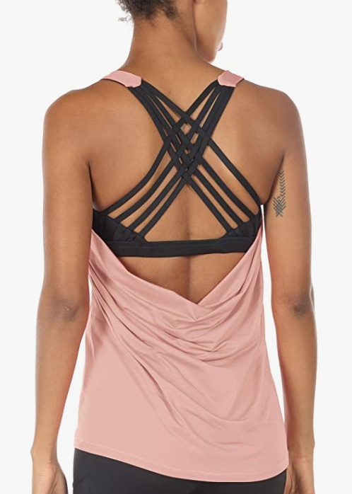 Women Yoga Tops With Built in Bra Gym Strappy Back Top Fitness