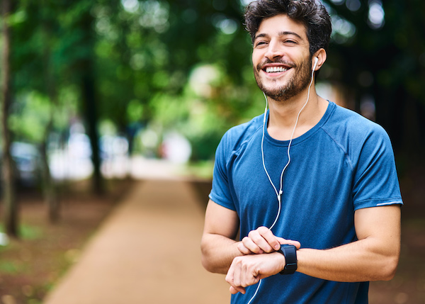 Man Smiles and Checks Watch | Weight Loss Walking