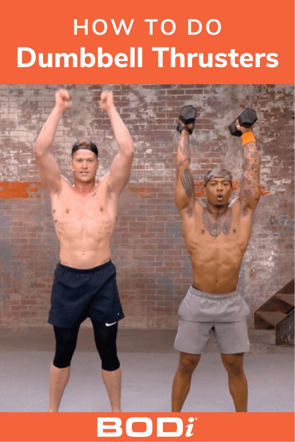 Two Athletes Doing Dumbbell Thrusters Pin Image | Dumbbell Thruster
