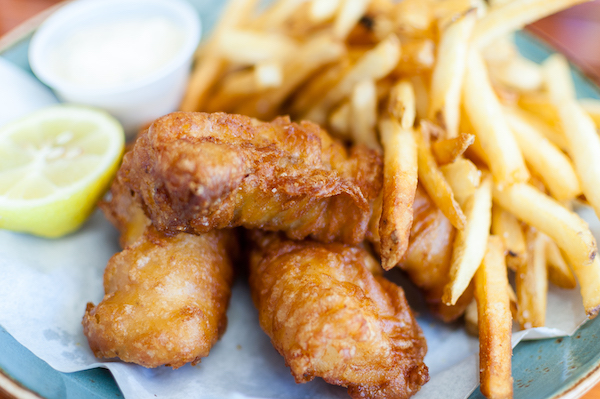 Close the image of fish and chips | Pescatarian diet