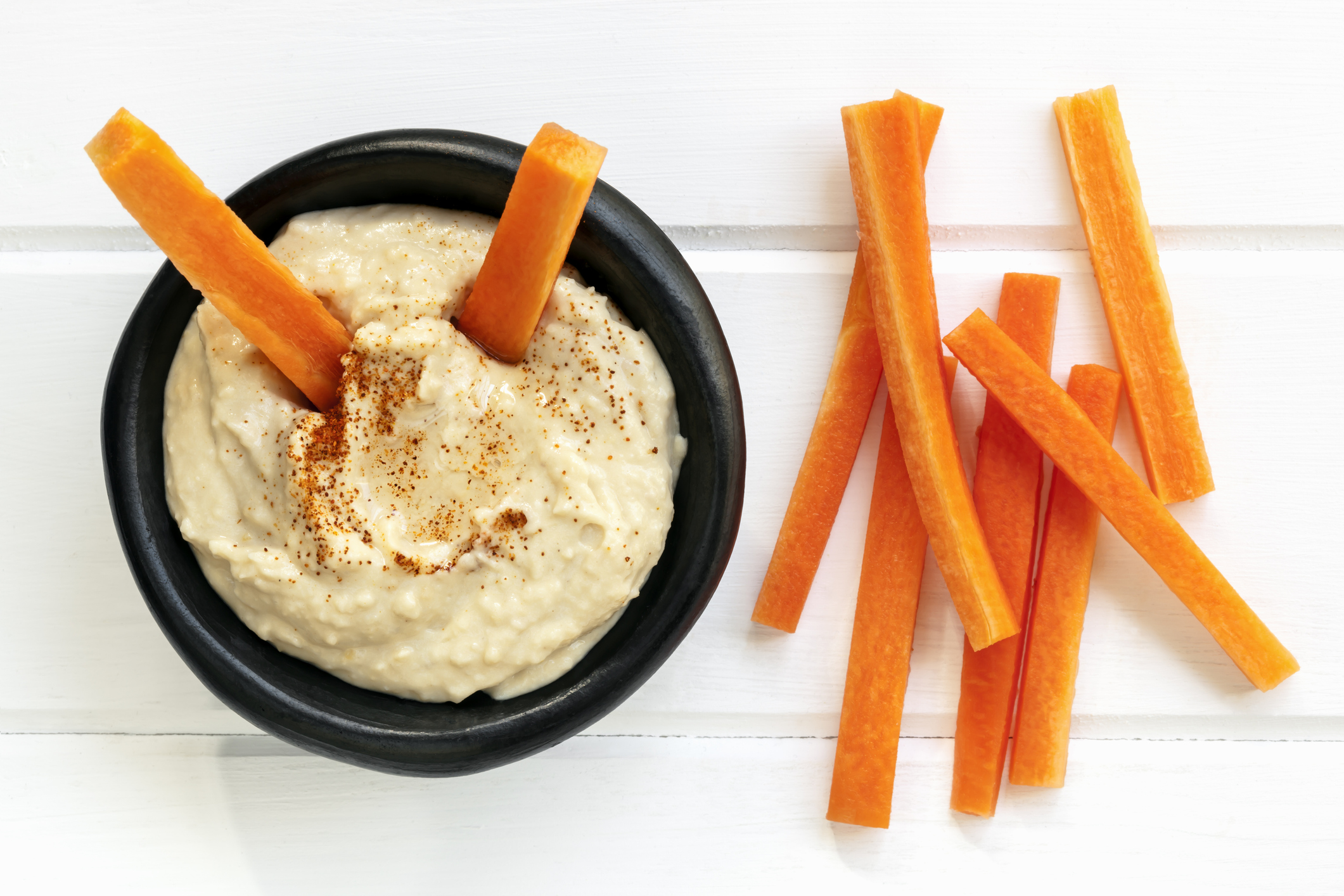 Higher image of carrots and hummus | No aggregate sugar snacks