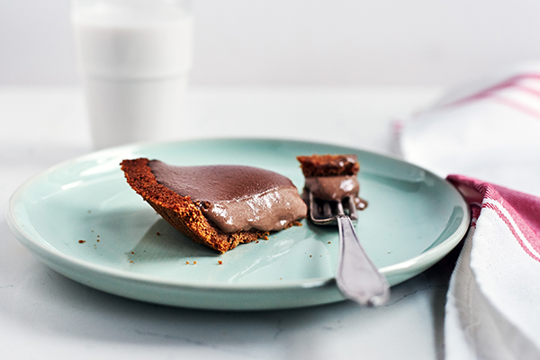 Slice of Chocolate Shakeology Peanut Butter Pie on a plate