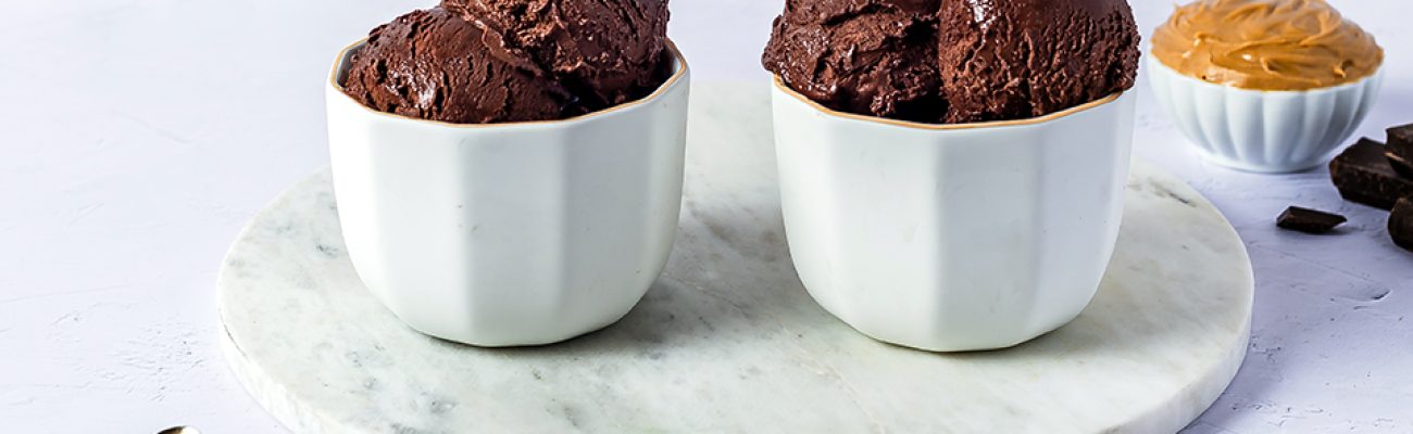 Chocolate Peanut Butter Ice Cream in bowls