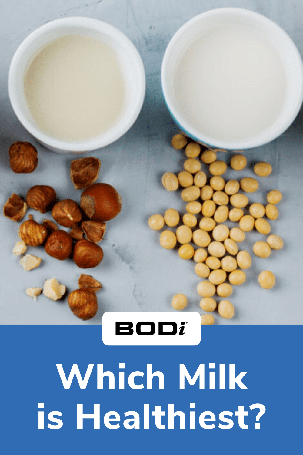Pin Image of milk alternatives with BODi logo | Healthiest Milks
