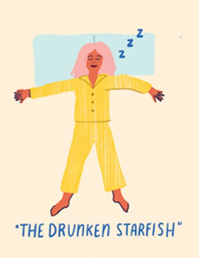 Cartoon Graphic of Drunken Starfish Position | Sleep Positions