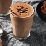 Raspberry Chocolate Caramel Brownie Shakeology Smoothies in glasses