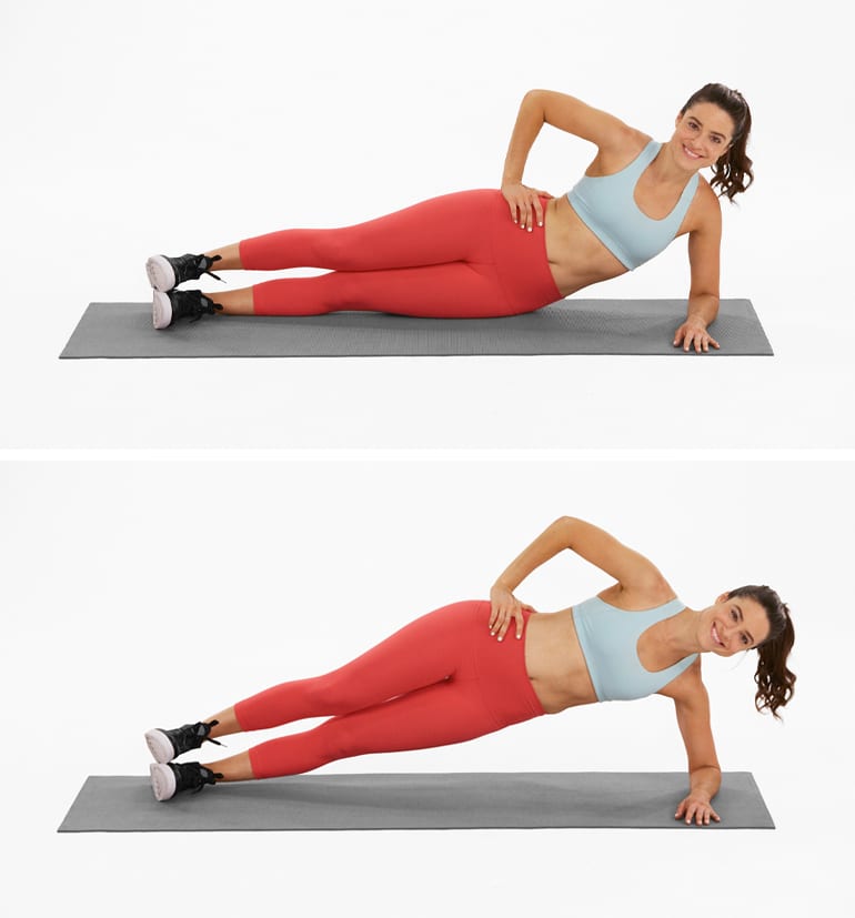 Woman Does Side Plank Hip Lift | Hip Lift Exercise