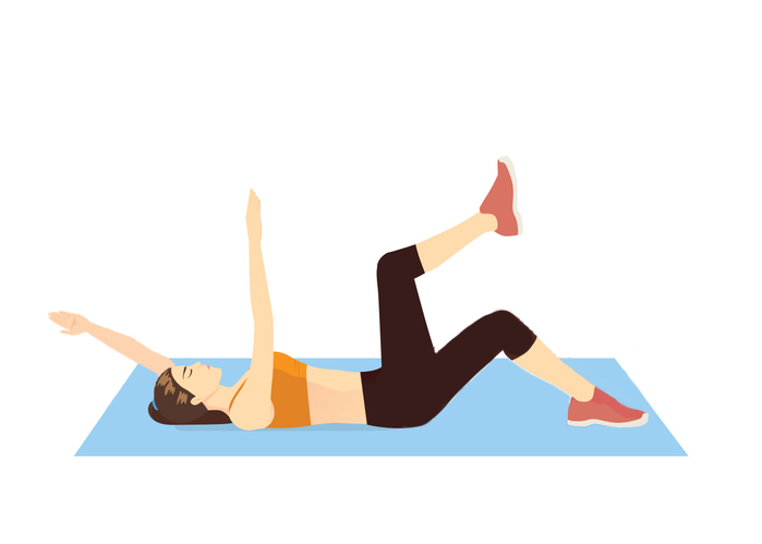 Cartoon Depiction of Woman Doing Supine Heel Taps | How to Engage your Core