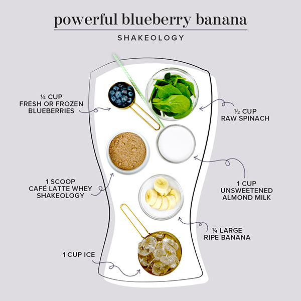 blueberry banana smoothie ingredients in shaker cup